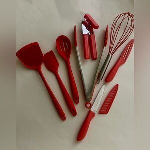 New in Box 10 Piece Silicone/Stainless Steel AR+COOK Red Kitchen Gadget Set